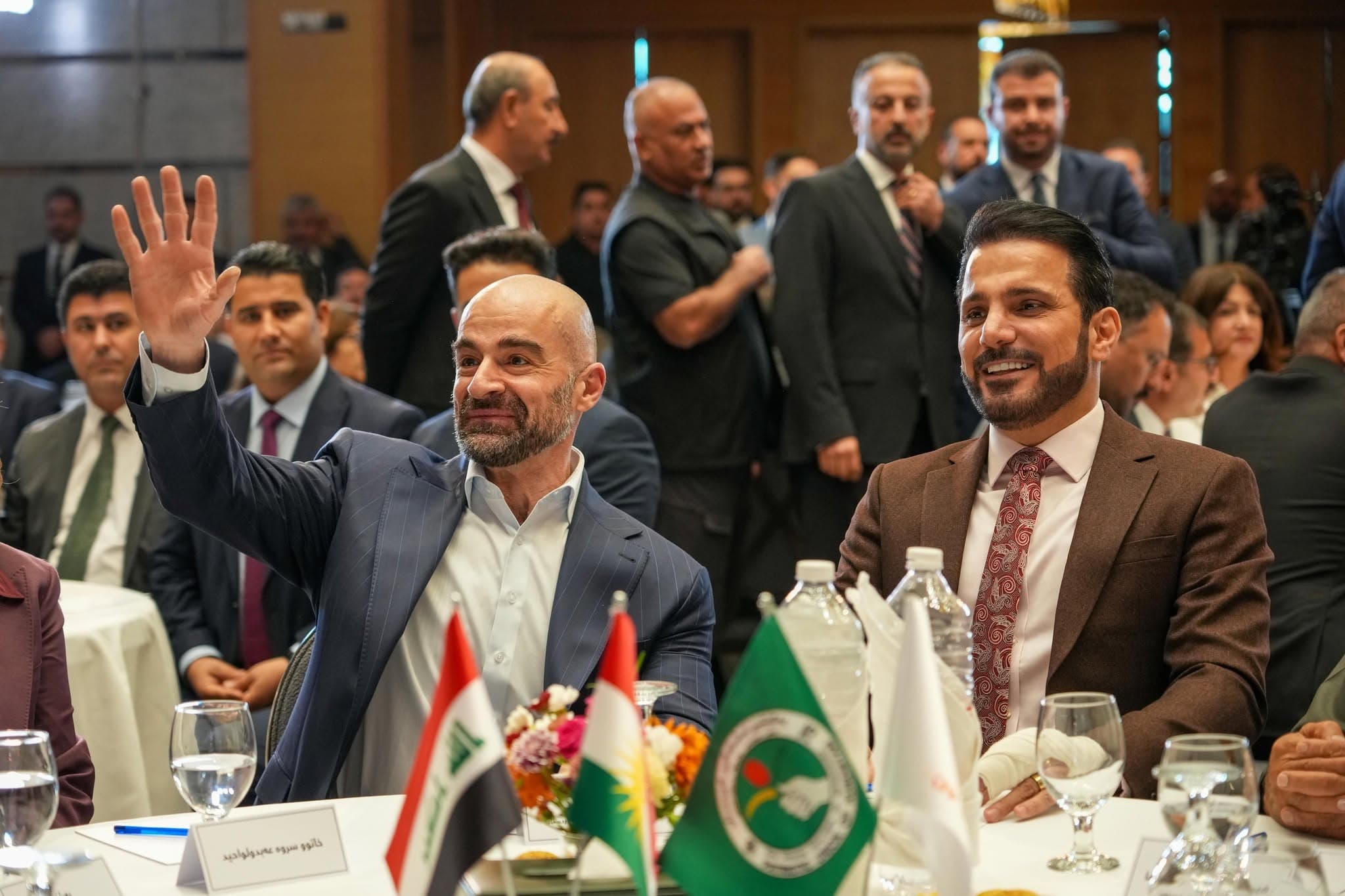 PUK leader Bafel Talabani and New Generation Movement leader Shaswar Abdulwahid during a ceremony in Sulaimani on July 2, 2026 during which they signed an alliance agreement.