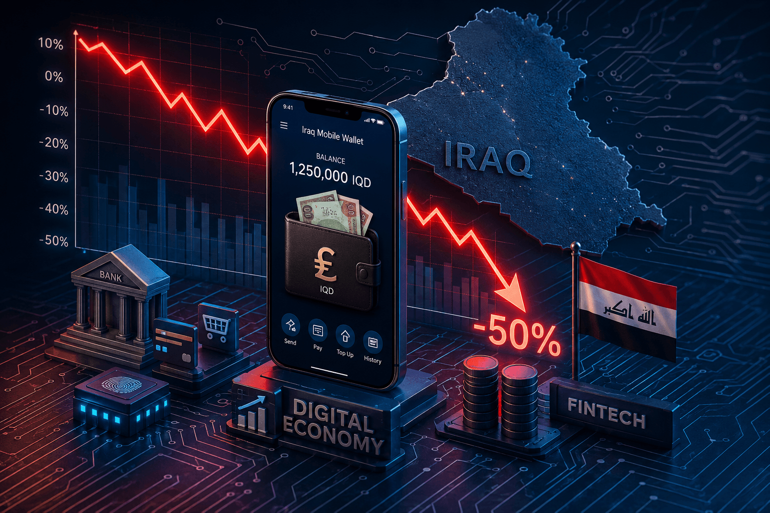 لەگەڵ کەمبوونەوەی داهاتی عێراق، ئاڵوگۆڕی پارە لە رێگەی مۆبایلەوە 50٪ کەمی کردووە