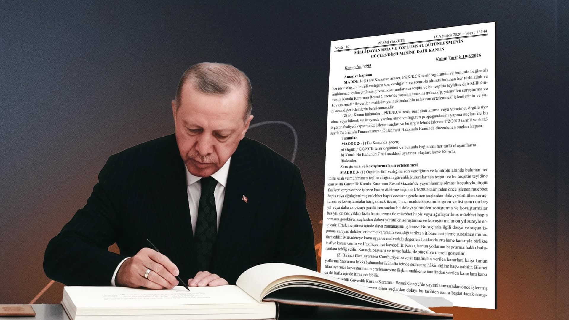 ئەردۆغان یاسای تایبەت بە پرۆسەی چارەسەریی واژۆ کرد و لە رۆژنامەی فەرمیدا بڵاوکرایەوە