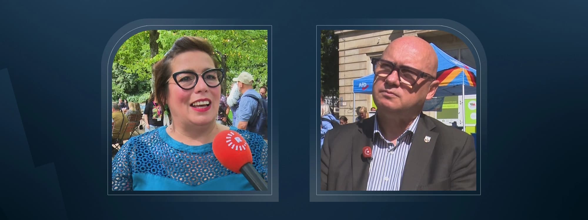 Susan Sziborra-Seidlitz from Green Party (left) and Oliver Kirchner from the AfD speaking to Rudaw. Photo: Screengrab