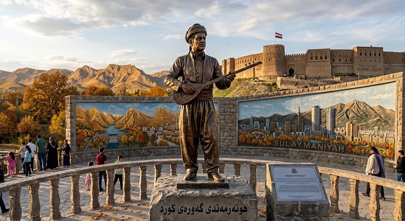 وێنەکە پەیکەری هونەرمەندێکە و بە ژیریی دەستکرد دروستکراوە بۆ روونکردنەوەی بابەتەکە