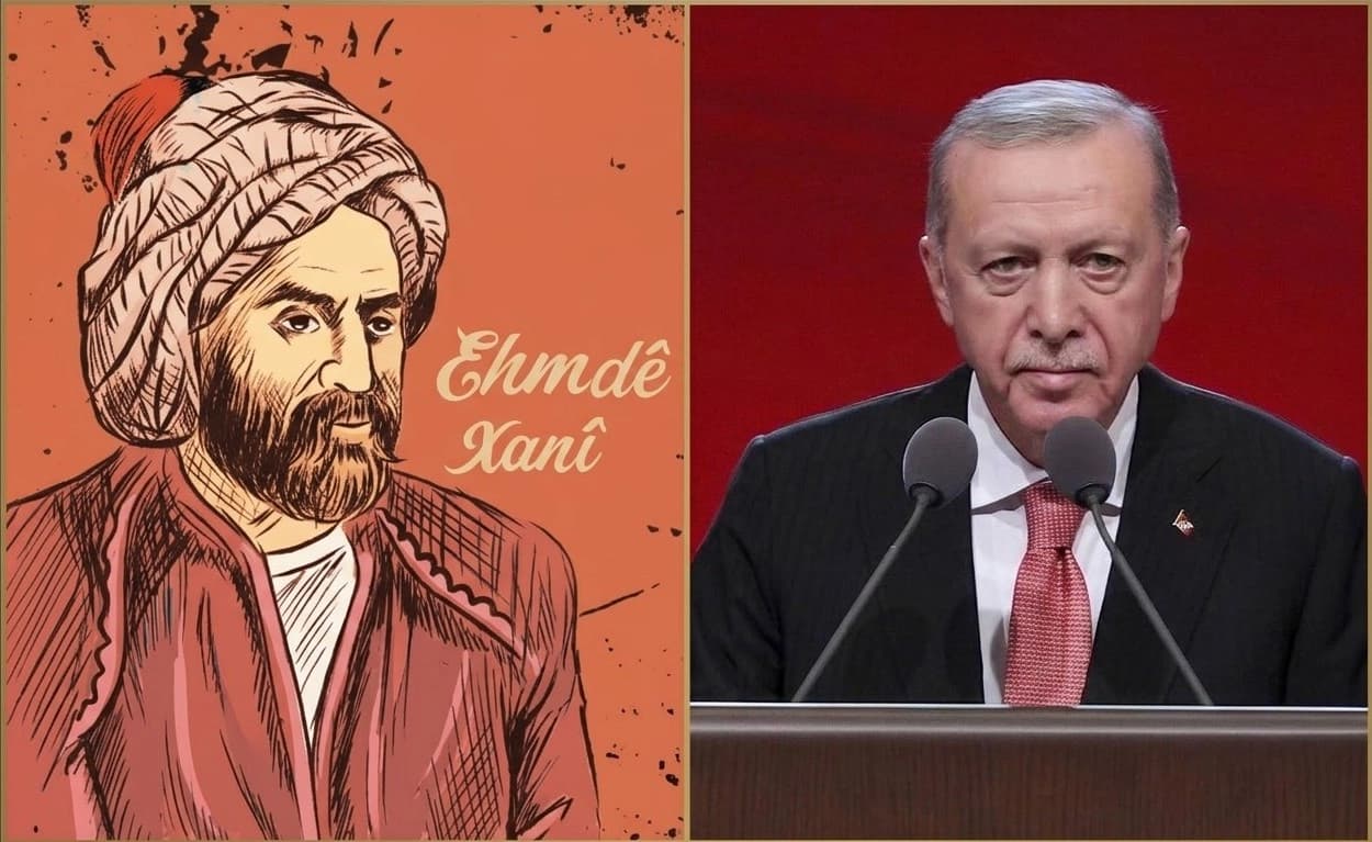 Wêneyê temsîlî yê Ehmedê Xanî û Recep Tayyîp Erdogan / Wêne: Rûdaw