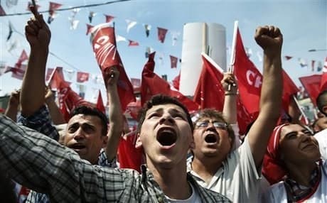 Supporters of the main opposition CHP party at a rally in Istanbul last month. Photo: AP.