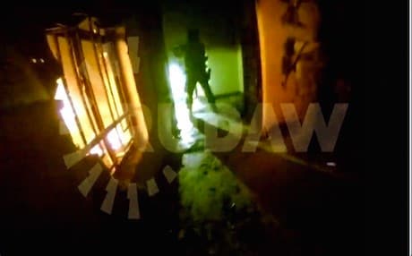 A screenshot of video footage released by the Kurdish security council of the joint US-Kurdish raid on an ISIS prison near Hawija.