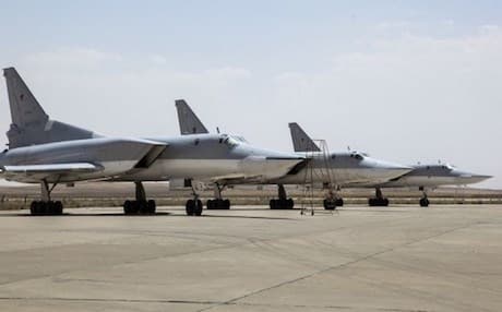 A Russian Tu-22M3 bomber stands on the tarmac at an air base near Hamedan, Iran. AP photo