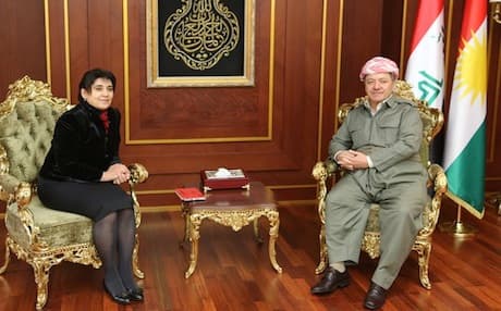 Kurdish MP from Diyarbakir Leyla Zana (L) with Kurdistan Region President Massoud Barzani in Erbil. Photo: KRP.org