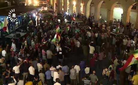 The people of Erbil gathering in front of the city's citadel to celebrate the 'Yes' victory in the Kurdistan Region's independence referendum held on Monday. Photo: Rudaw video