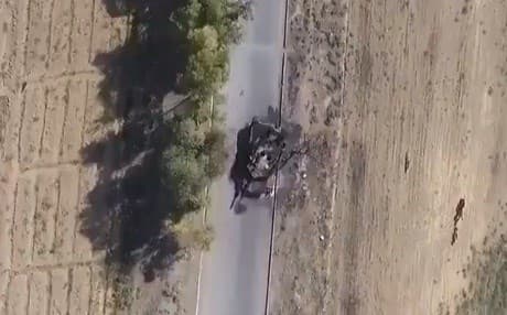 American M1 Abrams tank destroyed by Peshmerga forces on October 20 / Photo: Aerial footage from KRSC