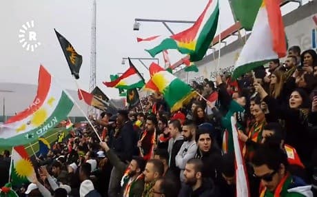 Dalkurd fans cheer while waving the Kurdistan flag during a match in Sweeden. Photo: Rudaw TV