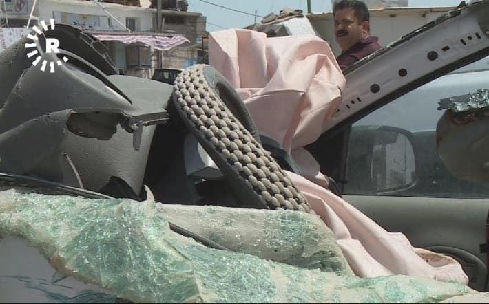 In a junkyard in the Kurdistan Region cars are left after being crashed. Photo: Rudaw TV