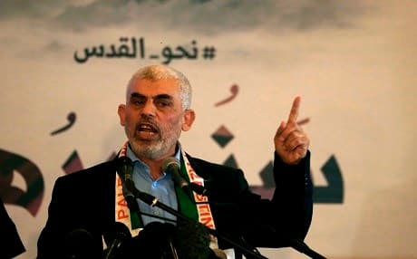 Hamas' leader in the Gaza Strip Yahya Sinwar speaks during a press conference for Quds (Jerusalem) Day in Gaza City on May 30, 2019. Photo: Mohammed Abed | AFP