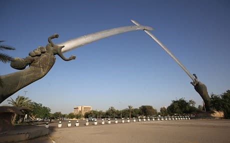 A picture taken on June 3, 2019 shows the Victory Arch known as the Swords of Qadisiyah in Baghdad's high-security Green Zone. File photo: Ahmad al-Rubaye | AFP
