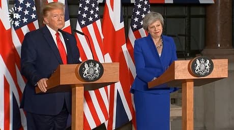 May and Trump take questions at press conference. Image: AFP video
