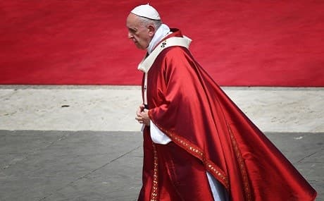 Pope Francis walks in the Vatican’s Saint Peter's square as he celebrates the Pentecost mass, June 9, 2019. Photo: Alberto Pizzoli / AFP