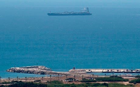 A picture taken from La Linea de la Concepcion in southern Spain shows supertanker Grace 1 suspected of carrying crude oil to Syria in violation of EU sanctions after it was detained in Gibraltar, July 4, 2019. Photo: Jorge Guerrero / AFP