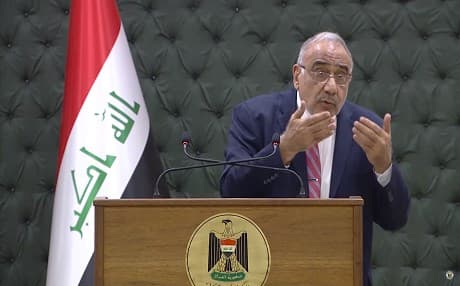 Iraqi Prime Minister Adil Abdul-Mahdi addresses reporters at a weekly press conference in Baghdad on July 9, 2019. Photo: Iraqi PMO