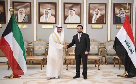 Speaker of the Kuwaiti National Assembly Marzouq al-Ghanim (left) welcomes Iraqi counterpart Mohammed al-Halbousi to Kuwait City, Kuwait, on July 29, 2019. Photo: Kuwait NA