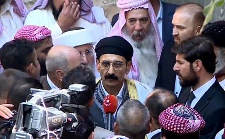 Mir Hazim Tahsin Beg was inaugurated as the new Yezidi spiritual leader in a ceremony at the Temple of Lalish in Sheikhan, Duhok province, July 27. Photo: Rudaw TV