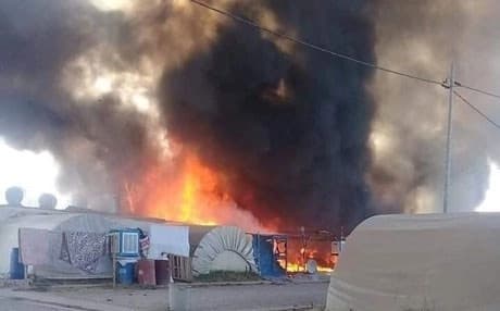 Twenty tents and shelters were engulfed by the blaze at Jamishko camp in Zakho, Duhok province. Photo: Rudaw