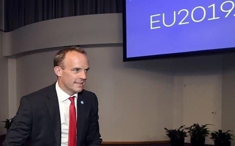 British Foreign Secretary Dominic Raab at an EU meeting in Helsinki, Finland on August 29,2019