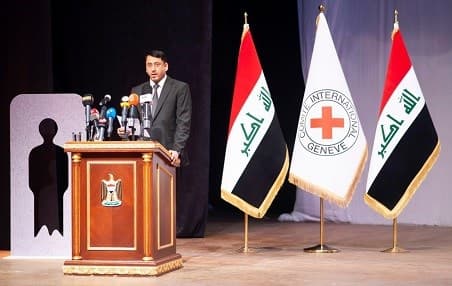 Secretary General of the Iraqi Council of Ministers Hameed al-Ghathi speaking at an International Committee of the Red Cross event in Baghdad on August 29, 2019. Photo: Iraqi Council of Ministers