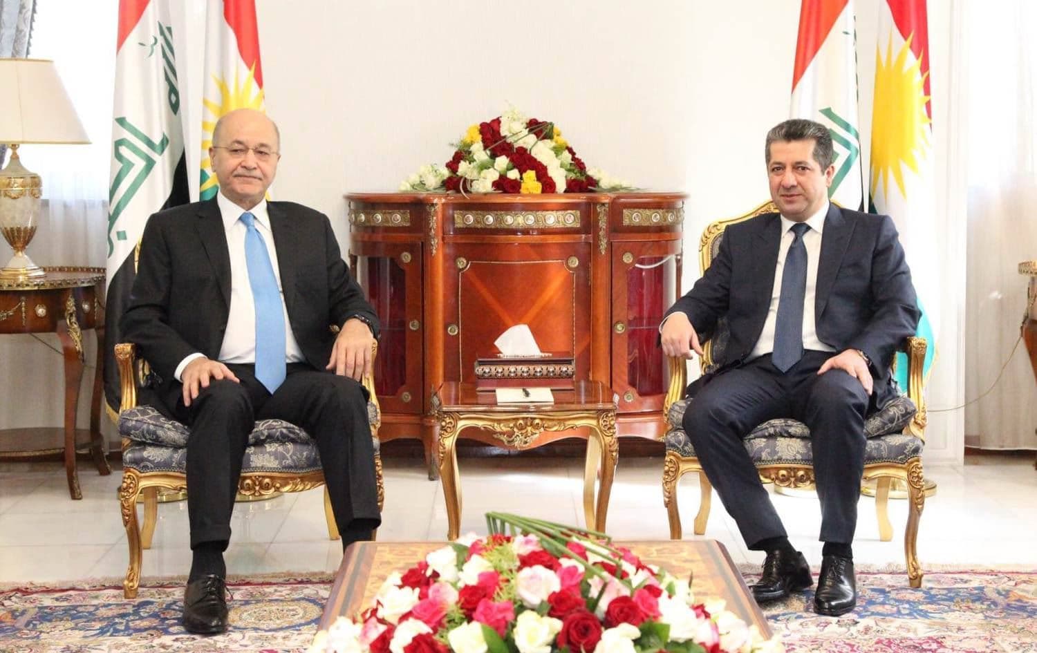 Iraqi President Barham Salih (left) meets with Prime Minister of the Kurdistan Regional Government (KRG) Masrour Barzani in Erbil on September 9, 2019. Photo: Rudaw