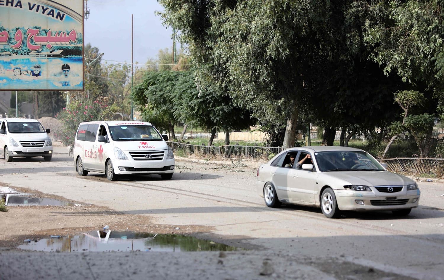 Kurdish forces evacuate Sari Kani, Syria on October 20, 2019. Photo: AFP/Nazeer Al-khatib