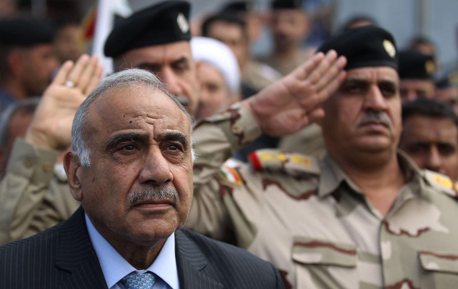 Iraq's Prime Minister Adil Abdul-Mahdi speaks at the funeral of Major General Ali al-Lami in Baghdad, October 22, 2019. Photo: Ahmad al-Rubaye / AFP