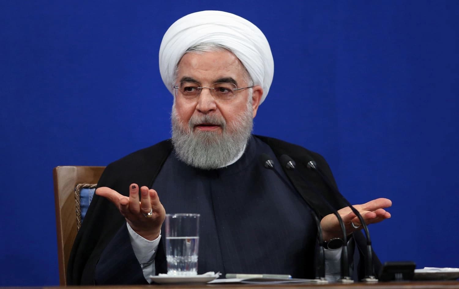 Iranian President Hassan Rouhani gestures during a press conference in Tehran on October 14, 2019. Photo: handout/Iranian presidency/AFP