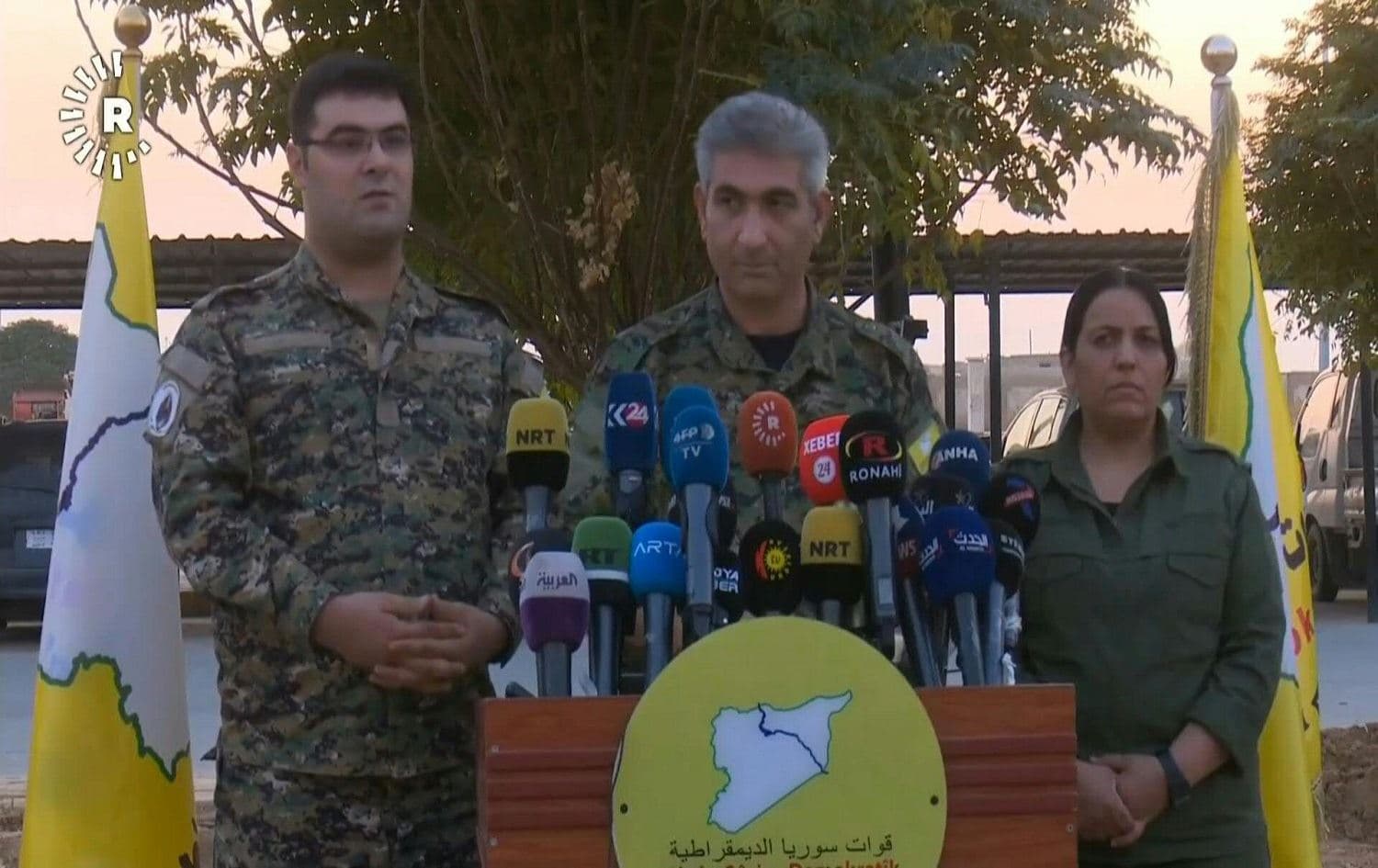 SDF spokesman Kino Gabriel confirms the death of the Islamic State group leader Abu Bakr al-Baghdadi on October 27, 2019. Photo: AFP