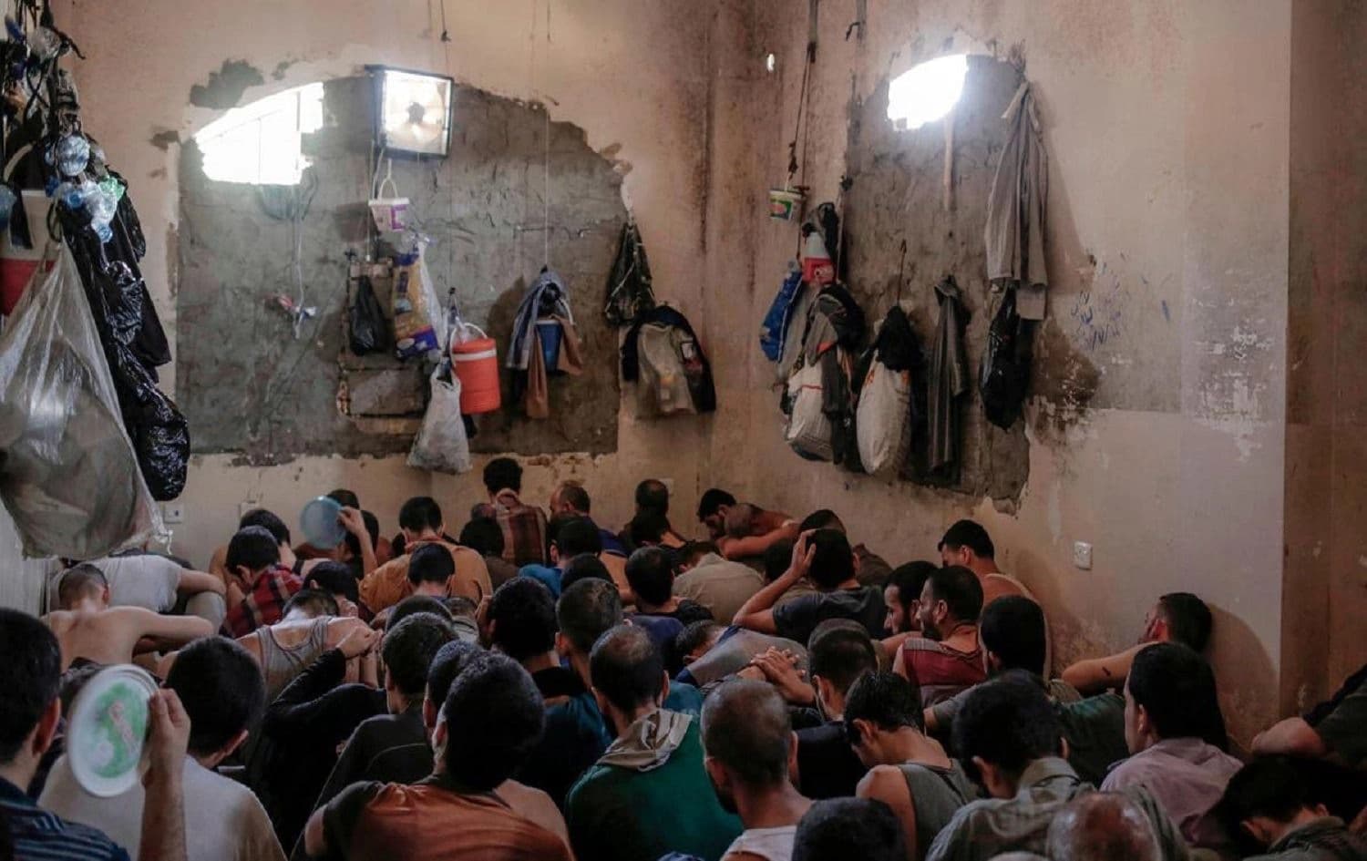 Suspected ISIS members held in a prison south of Mosul, Iraq in July 2017. File photo: AP