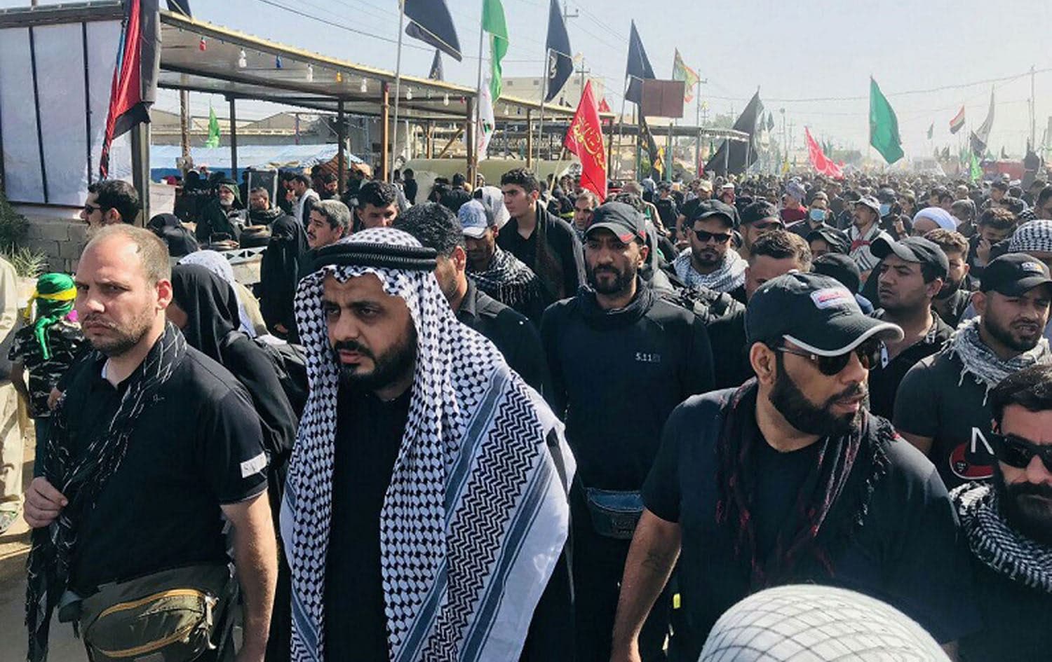Qais Khazali leads a procession in Karbala during the Shiite holiday of Arbaeen. Photo via social media
