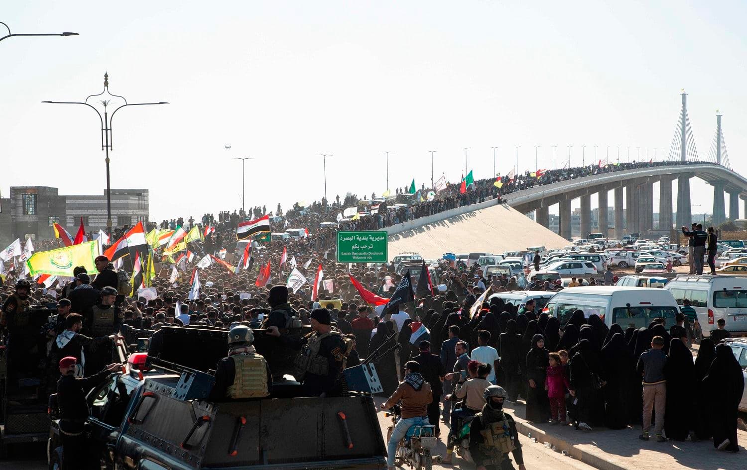Iraqis in Basra turn out to mourn the body of Abu Mahdi al-Muhandis on January 7, 2019. Photo: Hussein Faleh/AFP