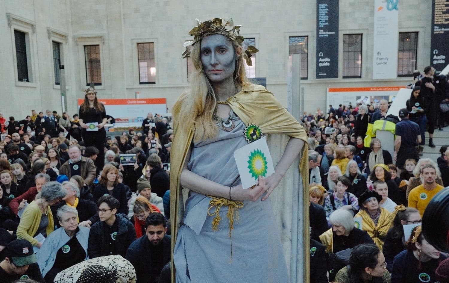 Environmental activists occupy the British Museum in London, United Kingdom, to protest energy giant BP's sponsorship of a new exhibition 'Troy: Myth and Reality', February 8, 2020. Photo: Amy Scaife
