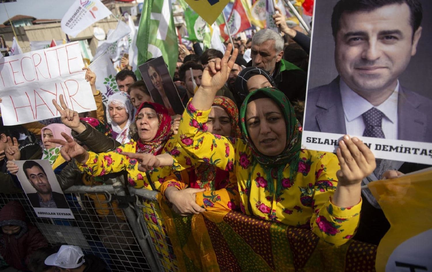 HDP supporters hold a picture of Demirtas as they attend a 'Peace and Justice' rally in Istanbul. File photo: AFP