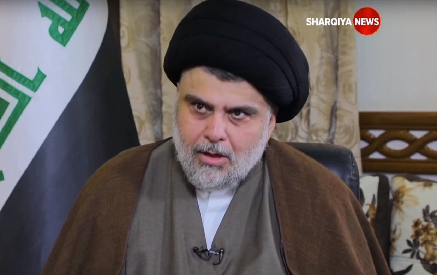 Iraqi Shiite cleric Muqtada al-Sadr speaks to al-Sharqiya news, February 24, 2020. Photo: al-Sharqiya