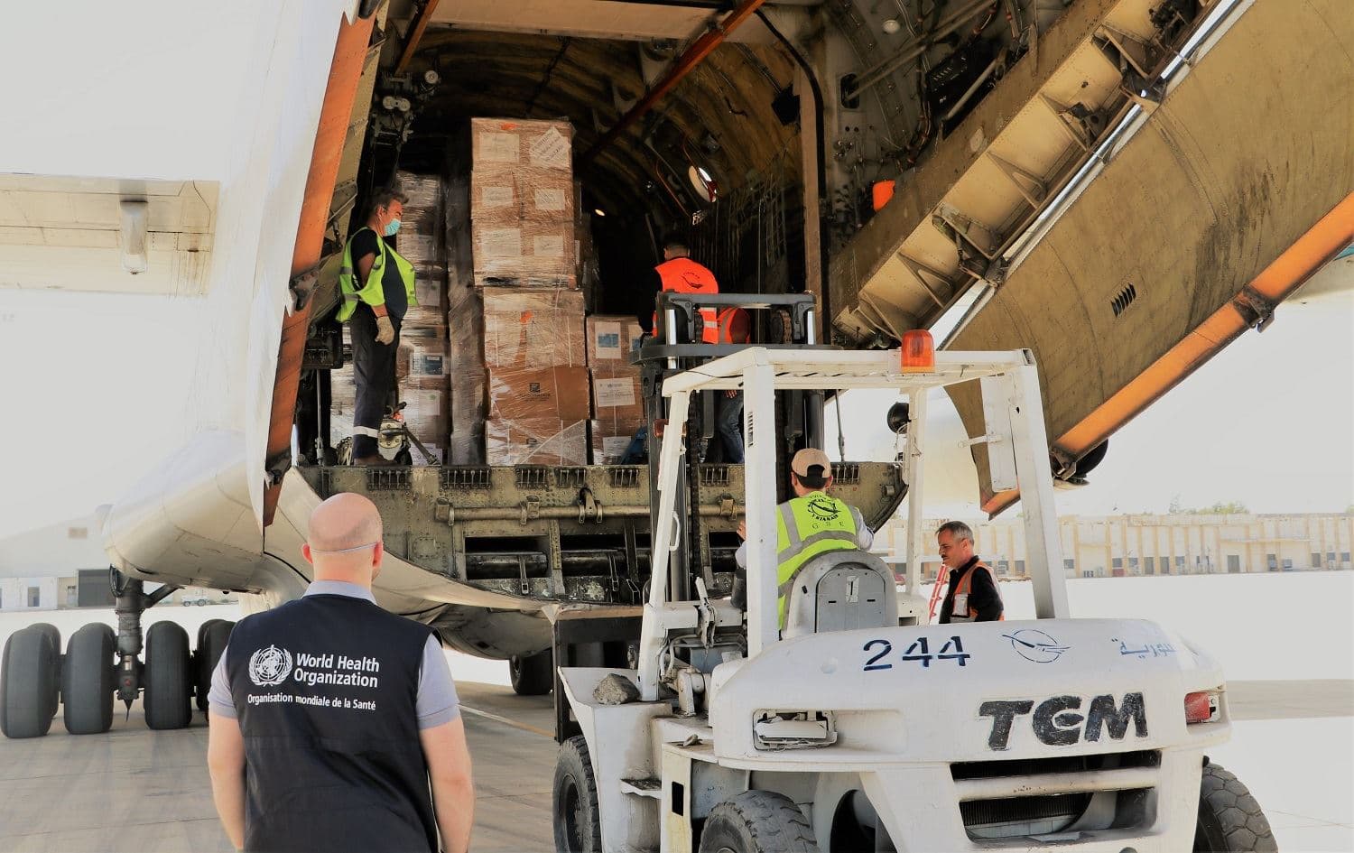 A 31-tonne medical shipment arrives at Damascus International Airport on June 12, 2020. Photo: WHO Syria