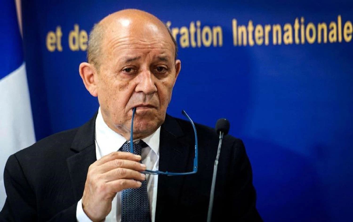 French Foreign Minister Jean-Yves Le Drian gives a press conference with his Moroccan counterpart in Rabat on june 8, 2019. File photo: AFP