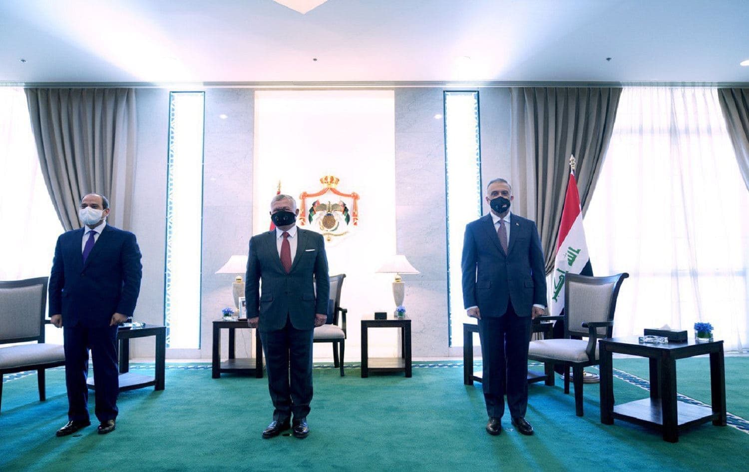 Egyptian President Sisi, King Abdullah II of Jordan, and Iraqi PM Kadhimi meet in Amman on August 25, 2020. Photo: PMO