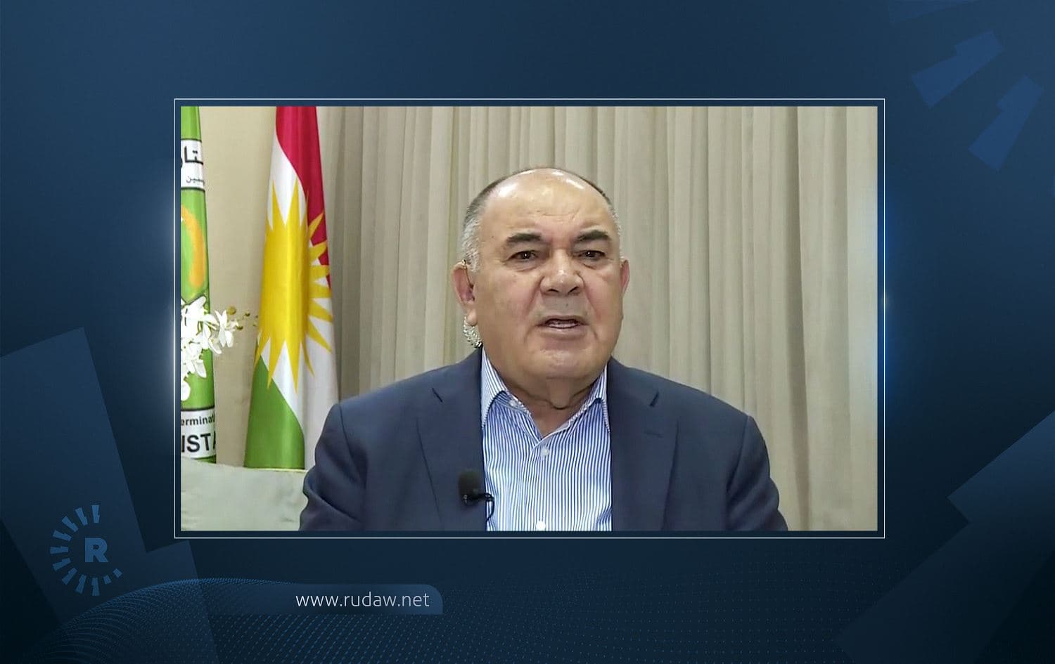 Saadi Pira, PUK politburo member, speaks on Rudaw TV on September 3, 2020. Photo: Rudaw