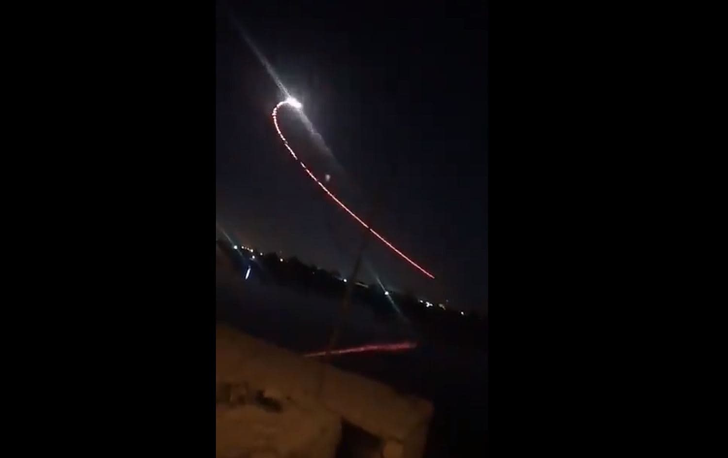 A screenshot of a video purportedly showing the C-RAM air defense system in action in Baghdad on September 15, 2020. Video via Twitter