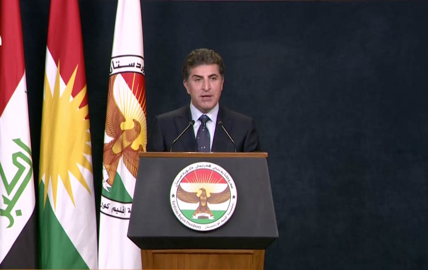 Kurdistan Region President Nechirvan Barzani speaks at a press conference on November 15, 2020. Photo: screenshot