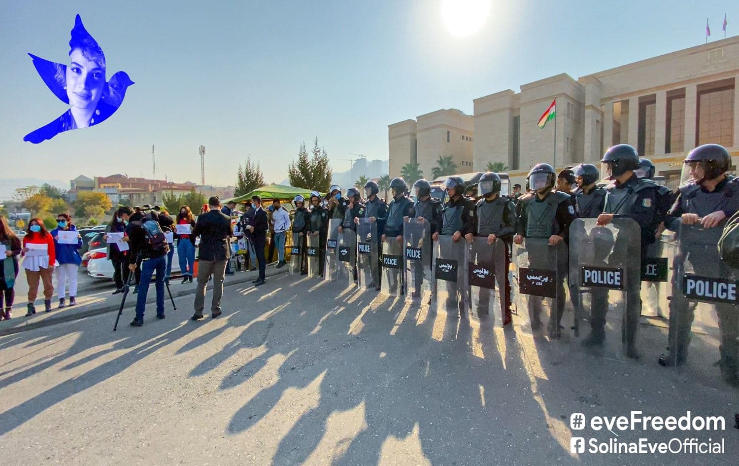 Activists gather in support of Solina Eve outside a Duhok court on November 22, 2020. Photo: Twitter