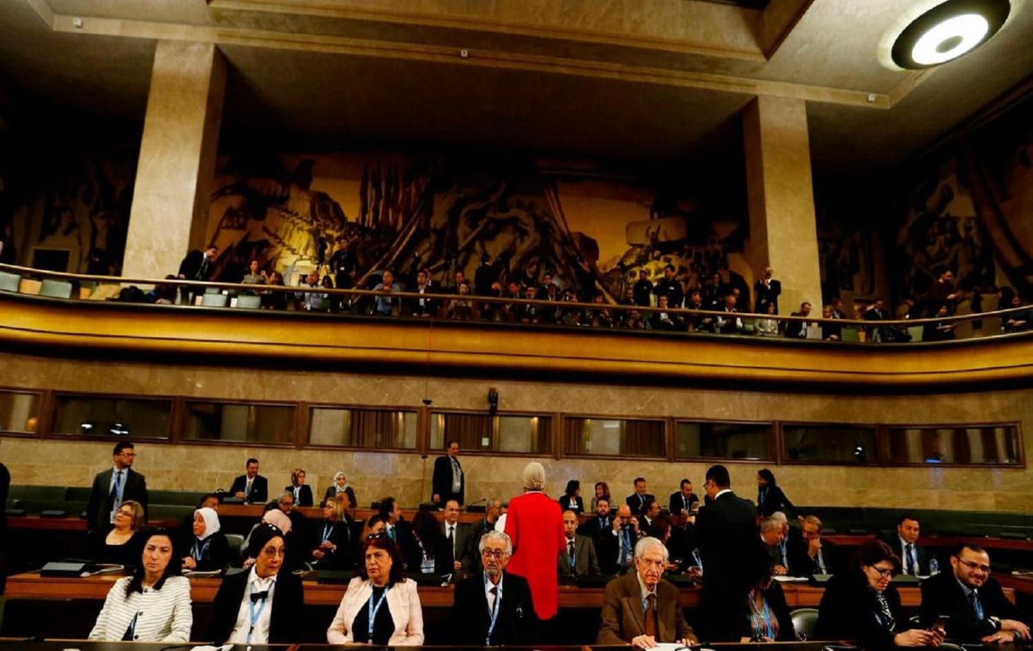 Members of the civil society delegation attend the Syrian Constitutional Committee talks in Geneva. File photo: AFP