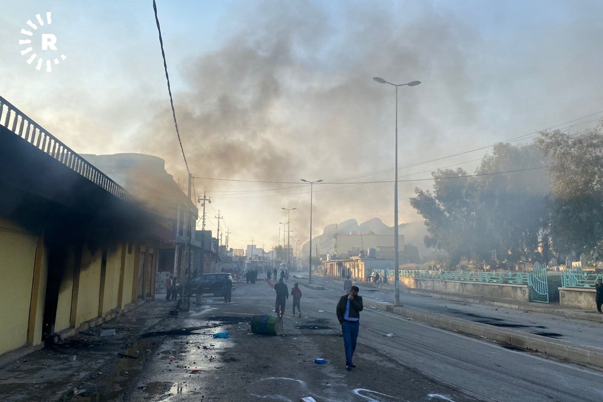Protests torched the offices of five political parties in the Sulaimani province town of Saidsadiq. Photo: Rudaw