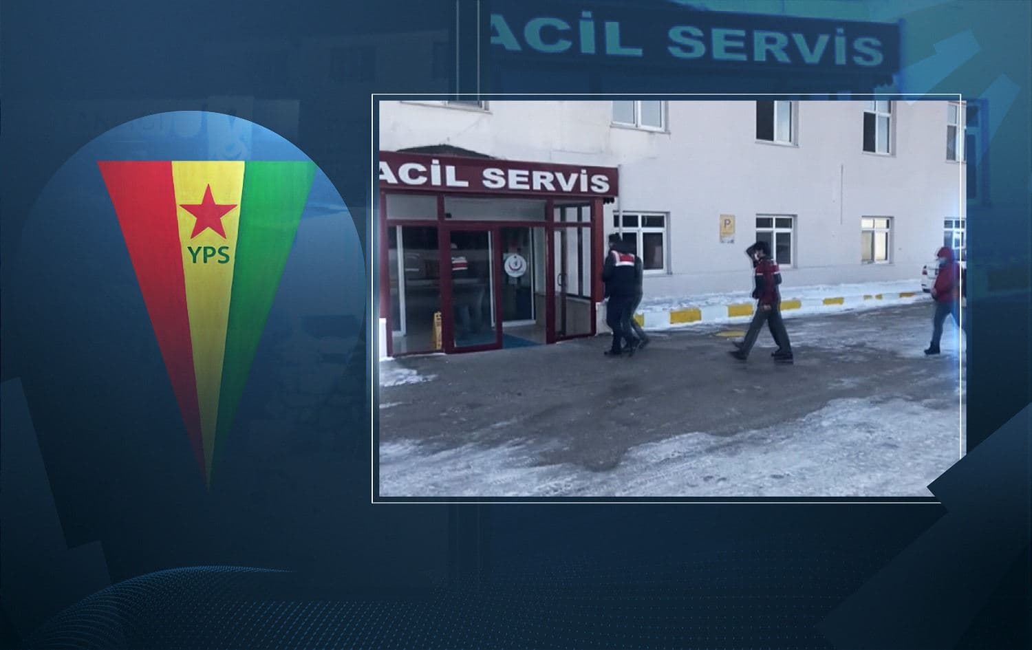 YPS logo alongside YPS suspects being taken to a police station. Photo: AA. Graphic: Abdulbasit Ibrahem/Rudaw