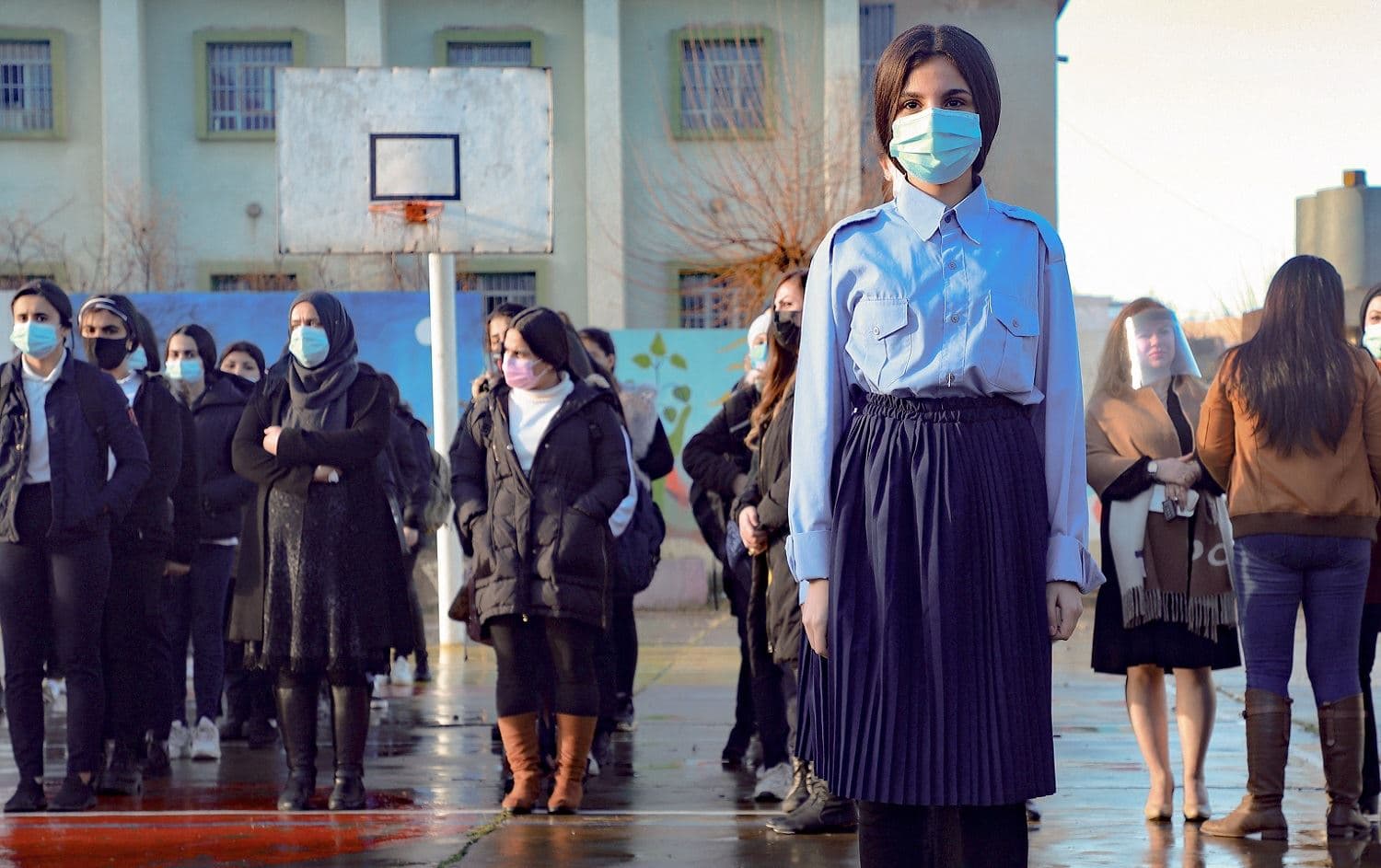 Mask-clad students in Sulaimani on February 7, 2021. Photo: Shwan Mohammed / AFP