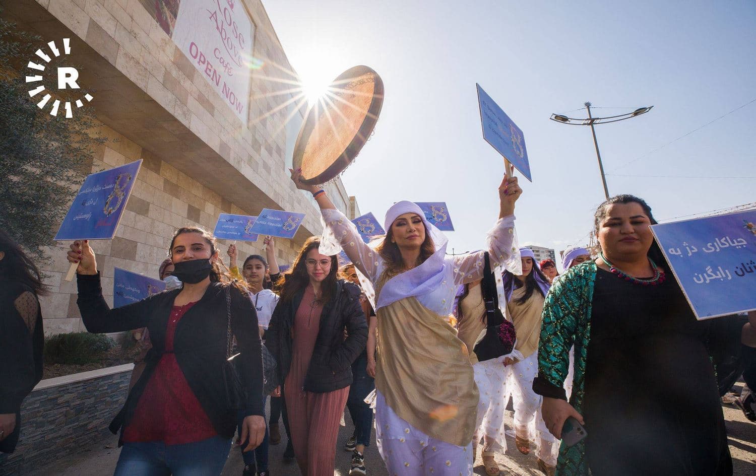 Kurdish singer Rojin (center) spoke to Rudaw about her experience with domestic violence while at an International Women's Day march in Erbil on Monday. Photo: Bilind T. Abdullah / Rudaw