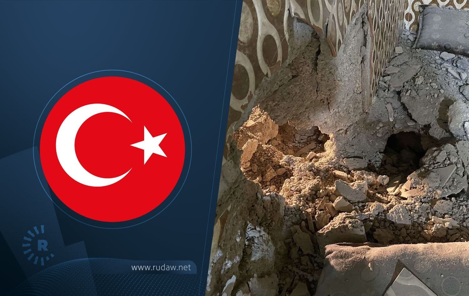 Image on the right shows damage caused in the village of Gudad by rocket fire on April 15, 2021. Photo: Rudaw