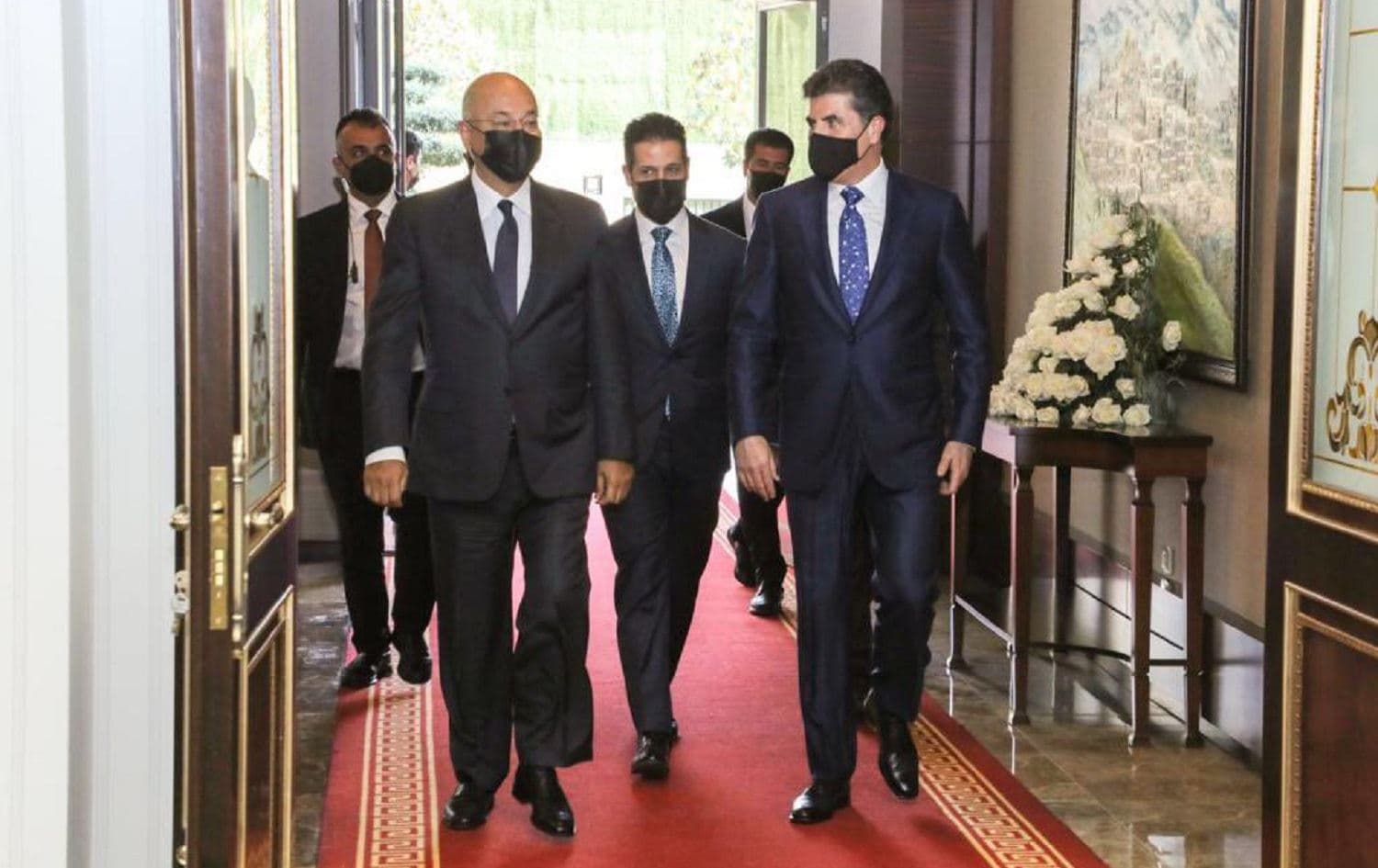 (from left) Iraqi President Barham Salih, Kurdistan Region Deputy Prime Minister Qubad Talabani, and Kurdistan Region President Nechirvan Barzani pictured ahead of a meeting in Erbil on April 29, 2021. Photo: handout/KR Presidency